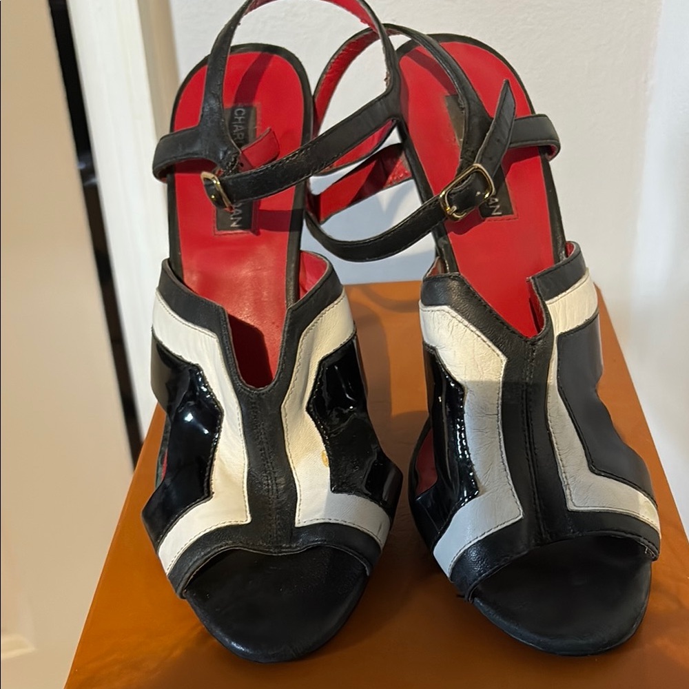 Charles Jourdan Black and White High Heeled Sandals